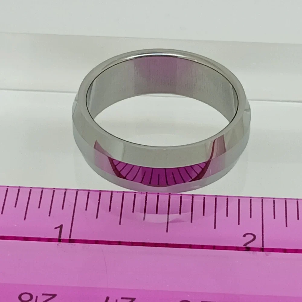 Vintage Tungsten Carbide 8mm Beveled Edge Ring Mens Size 11.5 Silver Tone Y2K‎
